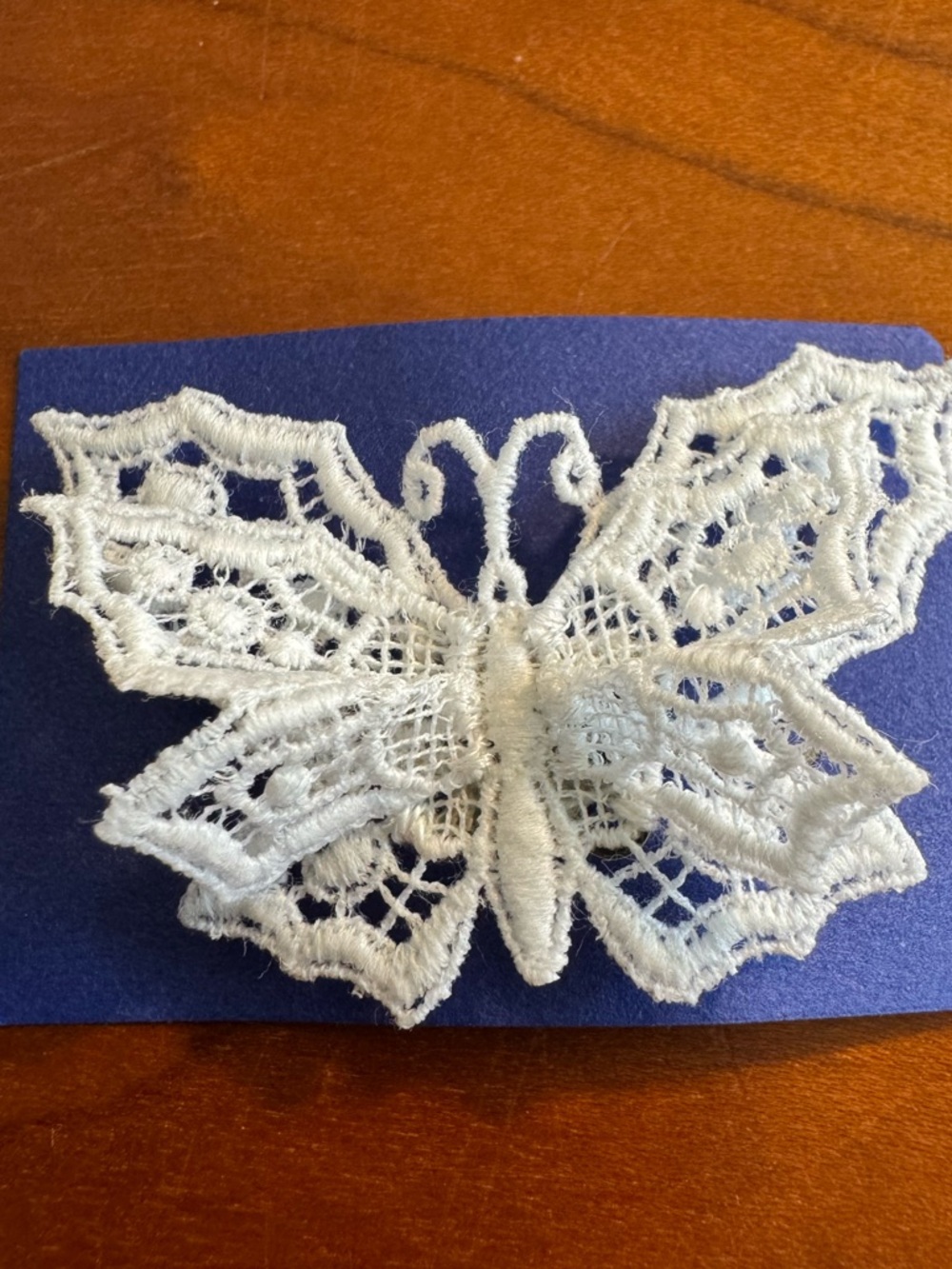 White Stiffened Lace Butterfly Pin, Approximately 2” wide, 1.5” long, Vintage